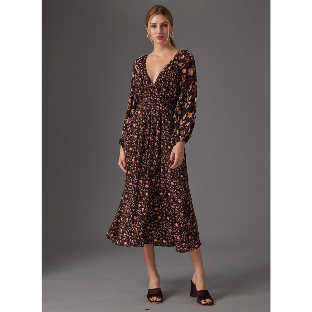 Gilner Farrar Women’s Lauren Cascading Floral Midi Dress Black Pink Size Small